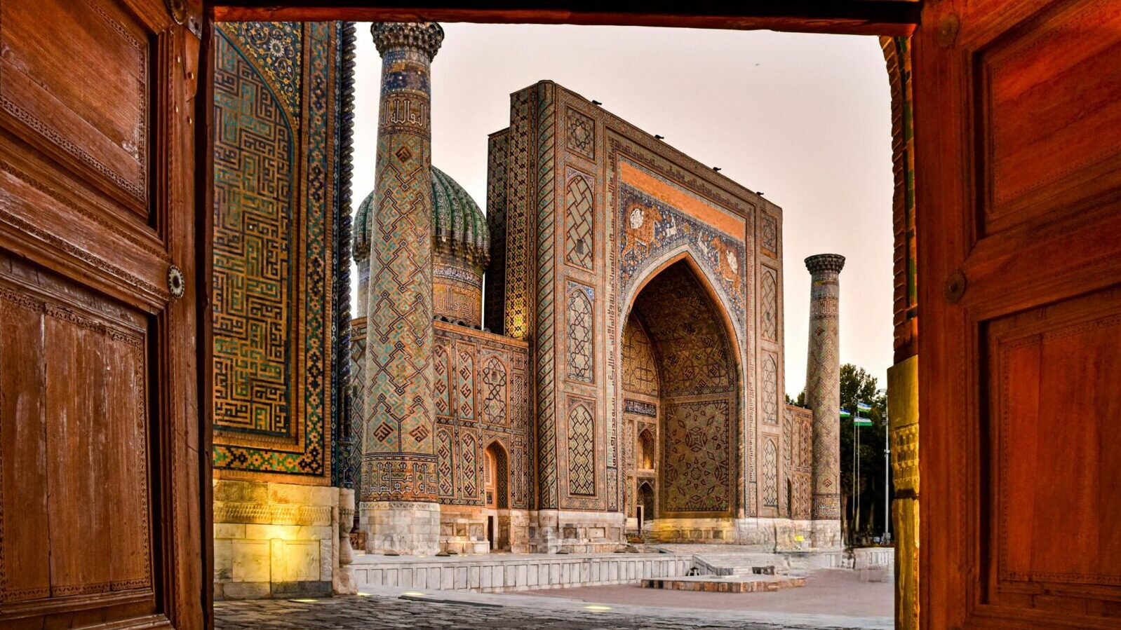 Explore the intricate architecture of Samarkand's historic Registan Square, a UNESCO World Heritage Site.